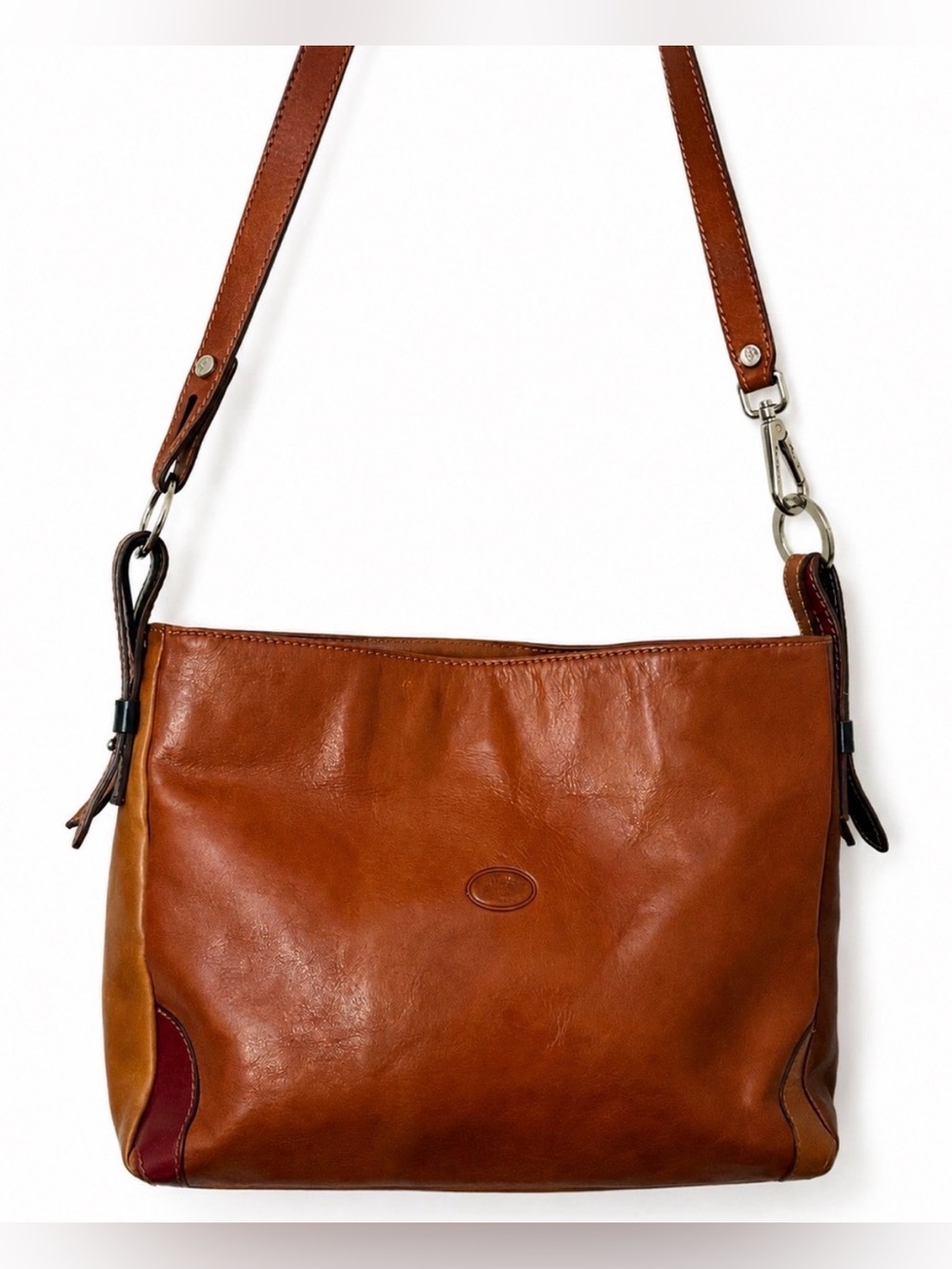Cuoieria Fiorentina Brown Red Leather Shoulder Bag Red Made in Italy Purse